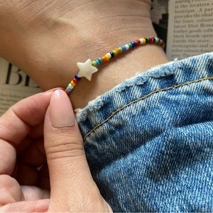 Multicolor Beaded Anklet, Rainbow Elastic Anklet, Decor Anklet, 90s Jewelry
